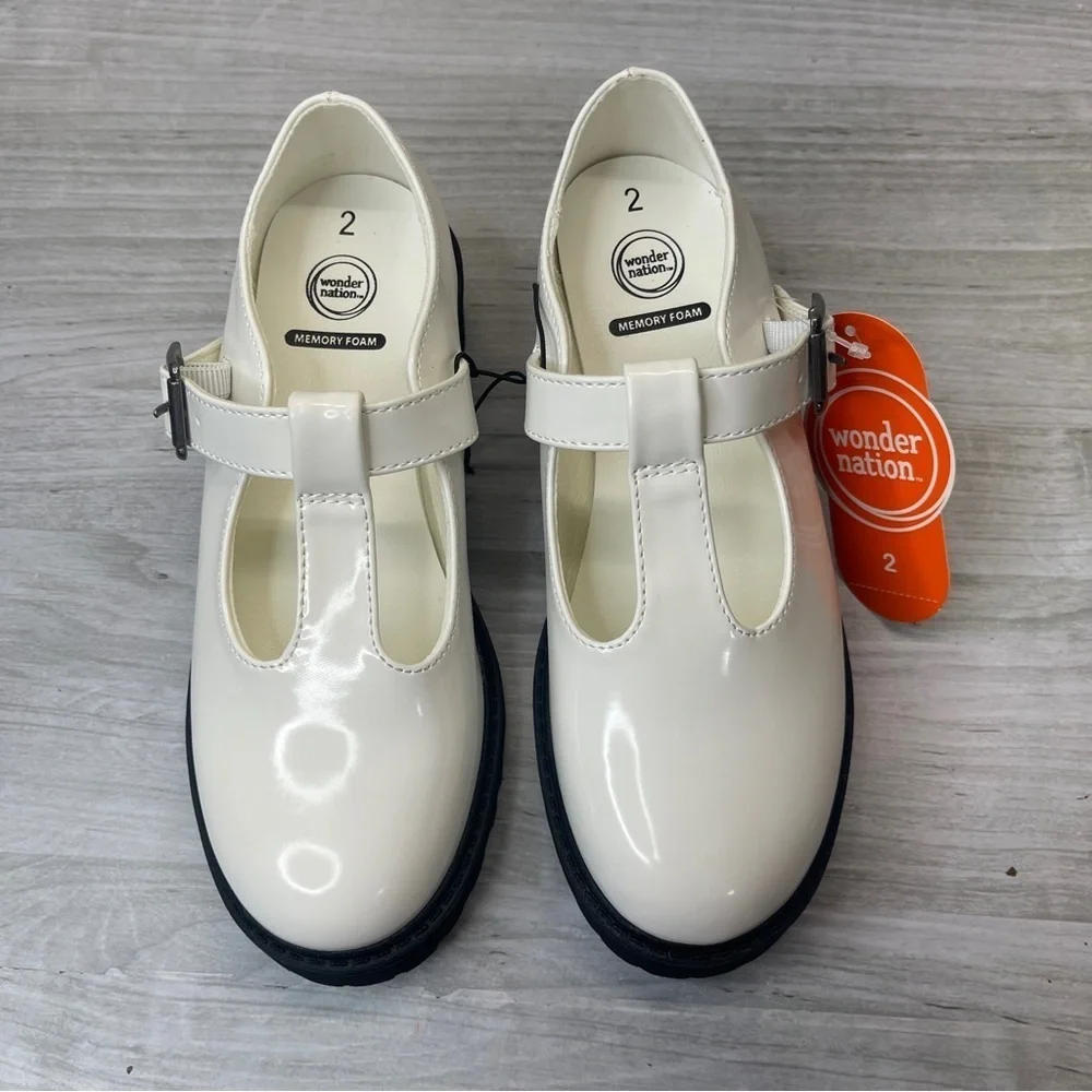 Wonder Nation White Black Soles Mary Jane Girl’s Shoe’s Memory Foam Insoles New